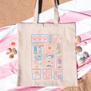 Greece Tote Bag Reusable Canvas Tote Greek Wedding Favor Greece Wedding Welcome Bag Bridesmaid Gifts Beach Tote Bag Bachelorette Gift Bag