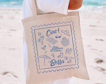 Bolsa de lona reutilizable con temática de Ciao Italia, regalo para amantes de Italia, bolsa de destino, regalo para damas de honor, bolsa de mercado de agricultores, bolsa cero residuos, regalo de despedida de soltera