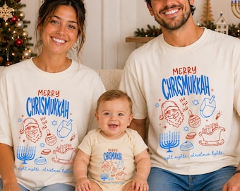 Family Matching Chrismukkah Shirts, Hanukkah Christmas Family Shirts, Jewish Christian Holiday Outfits, Mom Dad Baby Interfaith Family Gift