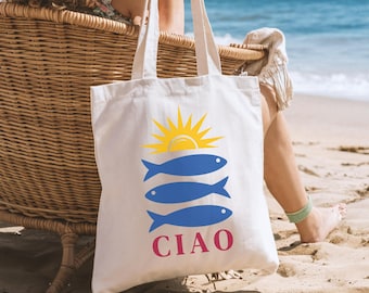 Ciao Reusable Tote Bag Sardines Tote Tinned Fish Bag Tomato Girl Summer Italian Summer Coastal Grandma Preppy Stuff Coastal Granddaughter