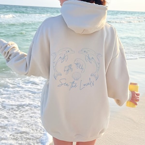 Moletom com capuz Ocean Beach, Moletom com capuz estético grande e aconchegante, Presentes para amantes do oceano, Presentes para o Dia da Terra, Garota surfista elegante, Moletom com capuz de férias, Animais do oceano