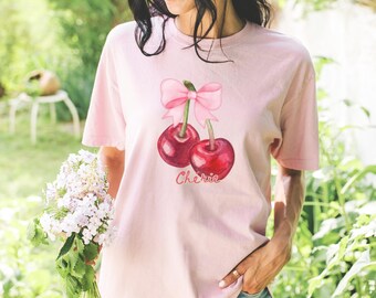 French Cherry Shirt Coquette Bow Red Cherries Mon Cherie French Shirt Downtown Girl Preppy Clothes Paris France Sweatshirt Gift For Her