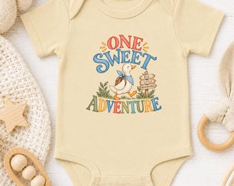 One Sweet Adventure First Birthday Bodysuit, Little Adventurer Baby Outfit, Goose Birthday Outfit, One Year Old Gift, First Birthday Gift