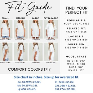 Size chart in inches. Size up for oversized fit.
Sm 18.25W x 26.62L
Md 20.25W x 28L
Lg 22W x 29.37L
XL 24W x 30.75L
2XL 26W x 31.62L
3XL 27.4Wx 32.50L
