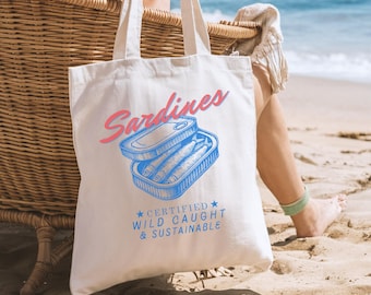 Sardines draagtas ingeblikte vis tomaat meisje zomer Italiaanse zomertas Coastal Grandma Preppy Stuff Coastal kleindochter cadeau herbruikbare draagtas