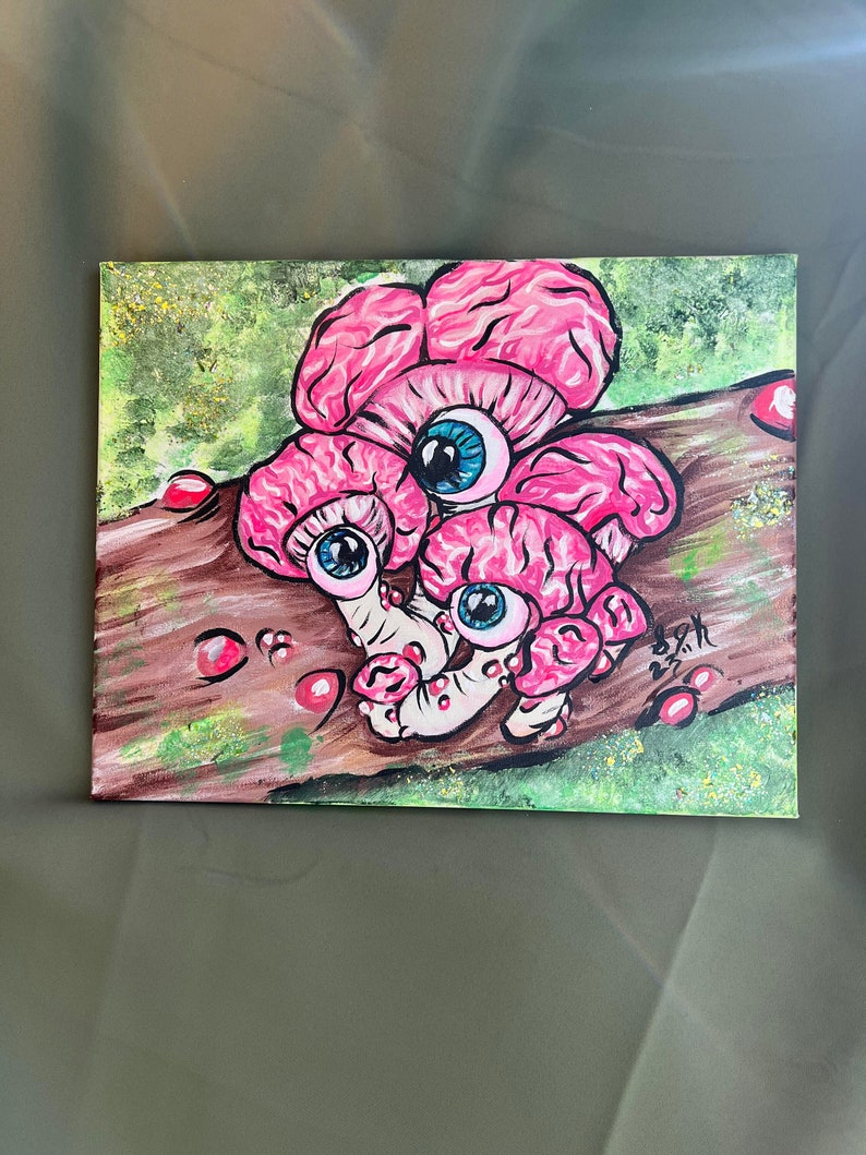 Trippy Mushroom Cluster That Glows Under Blue Light Hand Painted