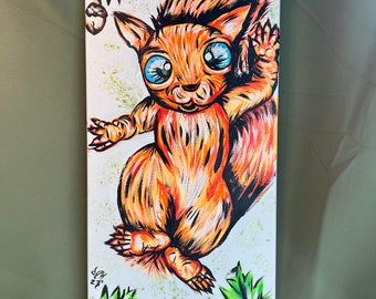 squirrel painting that glows under Blue light  - Hand painted acrylic painting