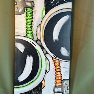 Astronautas Ying Yang que brillan bajo luz azul - Pintura acrílica pintada a mano