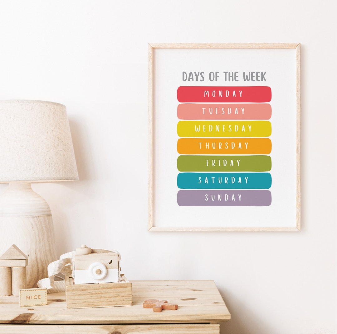 Days of the Week Poster for Playroom, Kids Room Decor, and Homeschool ...