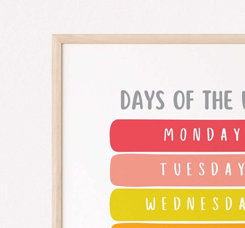 Days of the Week Poster for Playroom, Kids Room Decor, and Homeschool ...