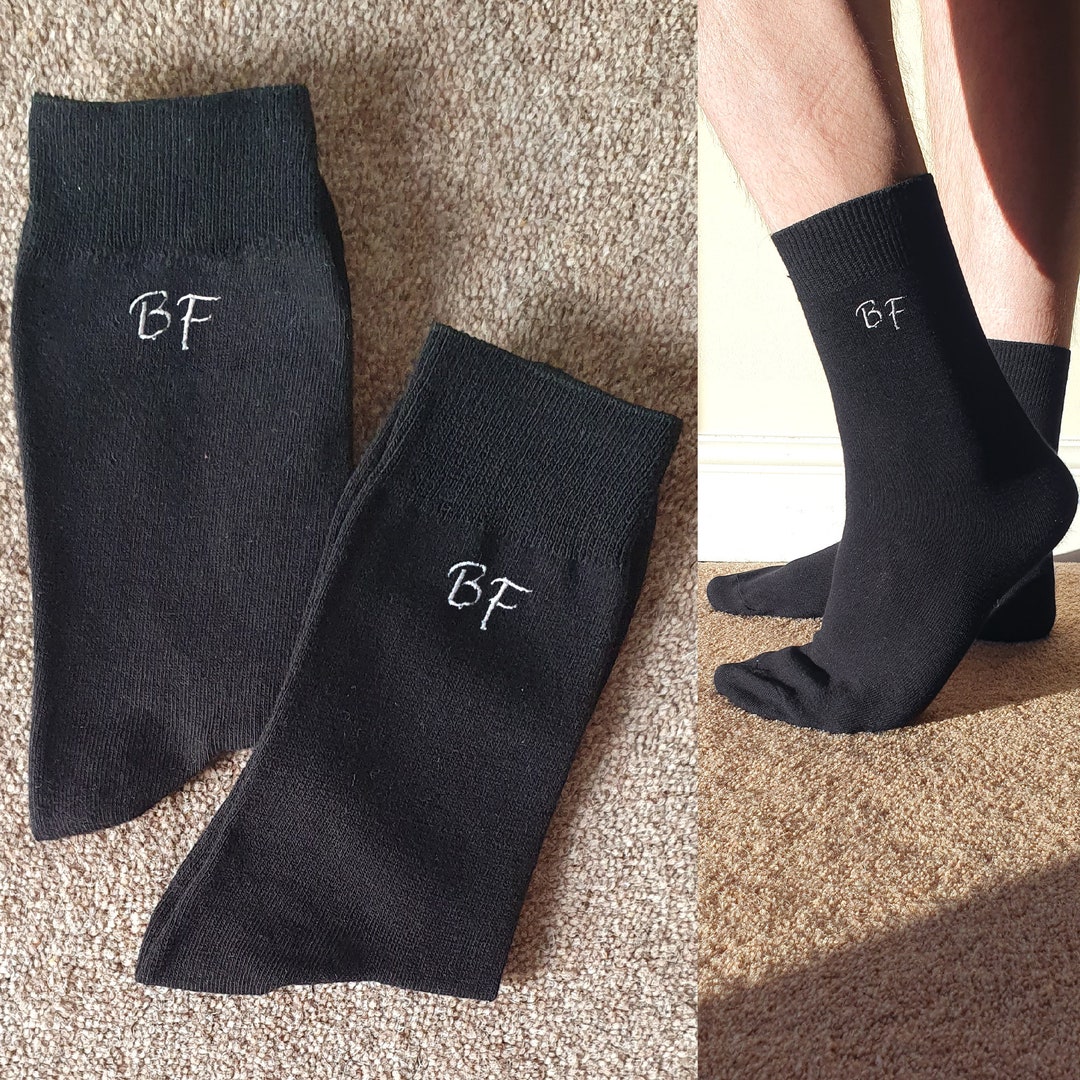 Personalised Mens Black Cotton Socks Embroidered Custom Name Etsy UK
