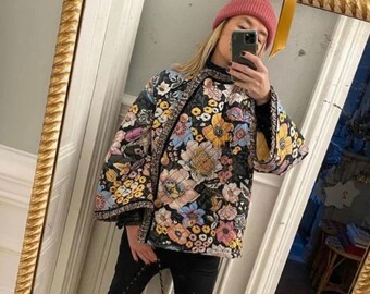 Veste florale imprimée de fleurs pour femme 2024 Veste florale pour femme printemps manteau tendance tendance streetwear féminin automne printemps multicolore