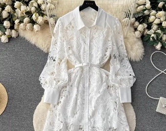 Womens 2024 Spring summer white floral lace maxi dress crochet lace summer fashion 2024 trendy modest fashion spring summer 2024 S M L XL