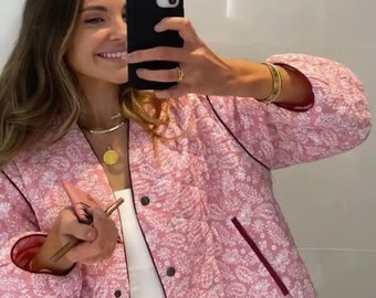 Ditsy Pink Floral Paisley Print Blumenjacke 2024 Damen Blumenjacke Frühlingsmode Mantel trendige weibliche Streetwear Herbst Winter Frühling