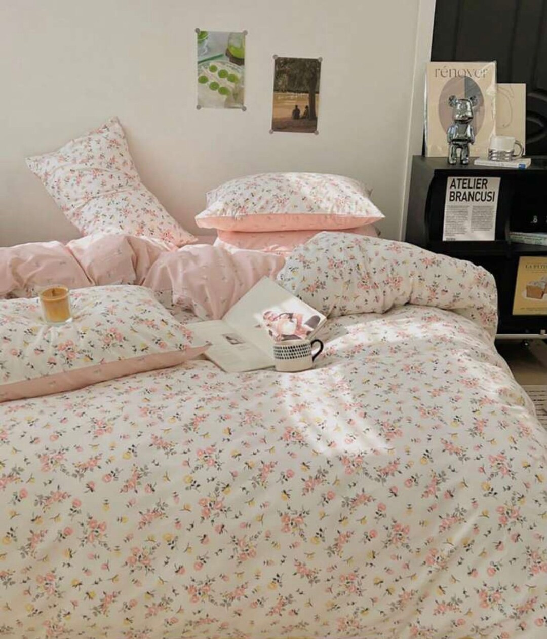 Pretty in Pink and White Floral Ditsy Floral Duvet Cover Spring Summer