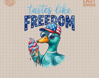 Patriotic Duck Freedom PNG Digital Download, 4th of July Ice Cream Duck Sublimation Design, Funny Summer Graphic for T-Shirts & Mugs
