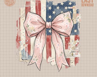 Patriotic Bow PNG Digital Design, American Flag Distressed Sublimation Art, Shabby Chic Fourth of July Graphic, Country Craft File