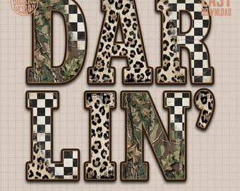 Darlin' Digital Design PNG for Sublimation: Country Girl Leopard Camo Checkered Southern Charm Baddie Print