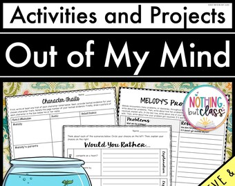 May include: Educational worksheets titled "Activities and Projects Out of My Mind." The pages feature sections for character traits, problem-solving, and decision-making. A fishbowl graphic is also included in the design.