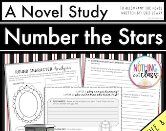 May include: A printable worksheet for a novel study of "Number the Stars" by Lois Lowry. The worksheet includes activities such as character analysis, comprehension questions, and vocabulary building. The worksheet is designed for students to use with the novel.