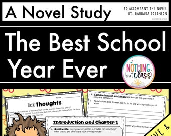 The Best School Year Ever Novel Study Unit | Literature Guide | Comprehension Worksheets | ELA Homeschool | Unit Study