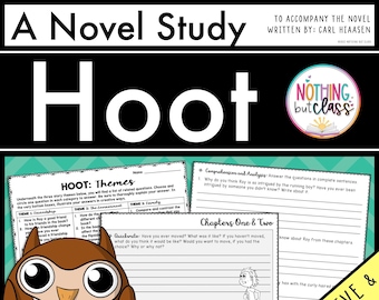 Hoot Novel Study Unit | Literature Guide | Comprehension Worksheets | Homeschool Reading | Unit Study