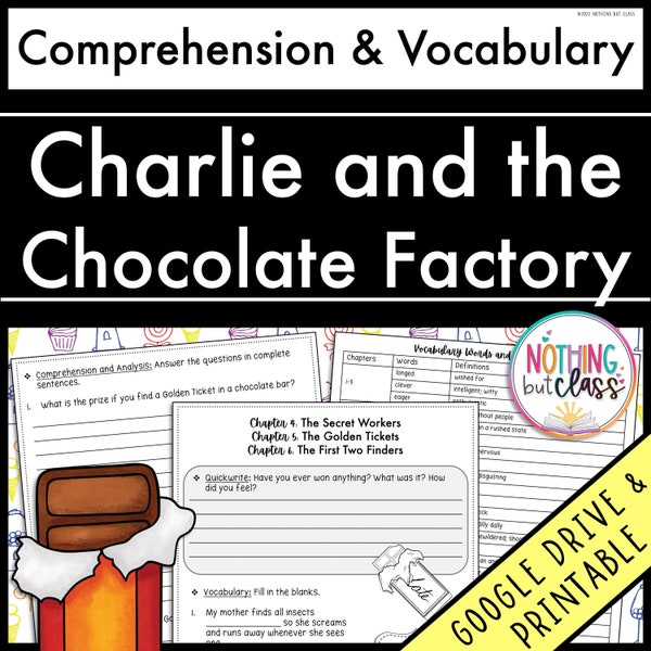 Charlie and the Chocolate Factory | Comprehension and Vocabulary by chapter | Guided Reading | Worksheets | Printable and Digital