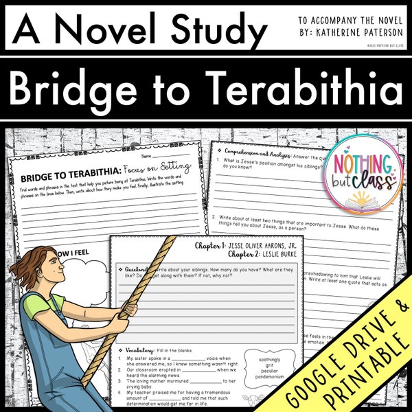 Bridge to Terabithia Novel Study Unit | Literature Guide | Comprehension Worksheets | ELA Homeschool | Reading Activities | Book Unit