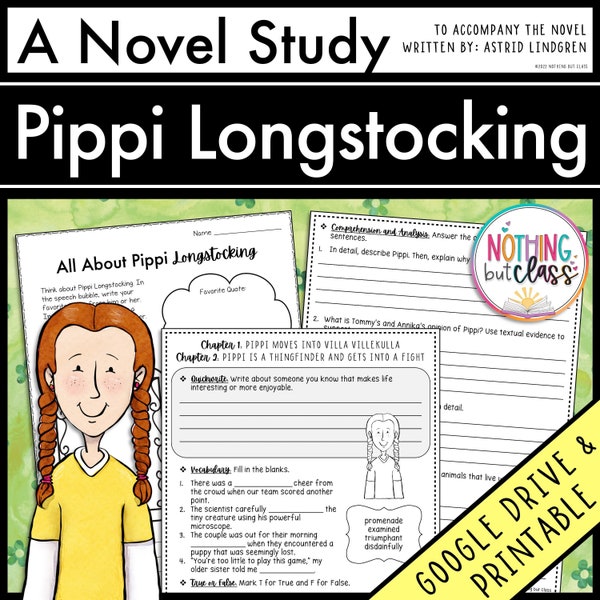 Pippi Longstocking Novel Study Unit | Literature Guide | Comprehension Worksheets | ELA Homeschool | Reading Activities