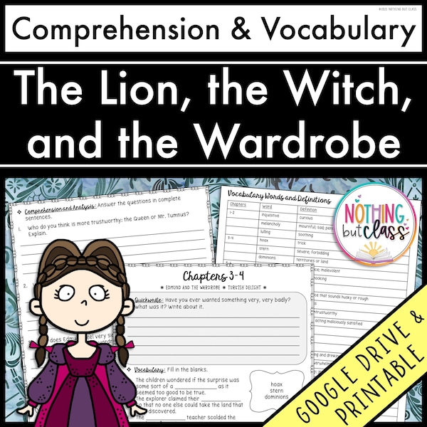 The Lion, the Witch, and the Wardrobe | Comprehension and Vocabulary by chapter | Guided Reading | Worksheets | Printable and Digital