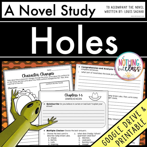 Holes Novel Study Unit | Literature Guide | Comprehension Worksheets | Activities and Tests | ELA Reading Comprehension | Book Study