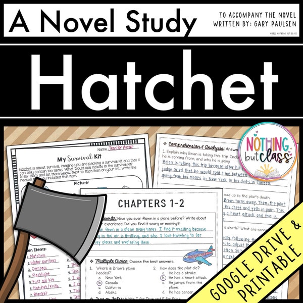 Hatchet Novel Study Unit | Literature Guide | Comprehension Worksheets | Activities & Tests | ELA Reading Comprehension | Book Study