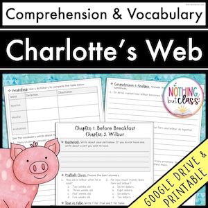 Charlotte&#39;s Web | Comprehension and Vocabulary by chapter | Guided Reading | Worksheets | Printable and Digital