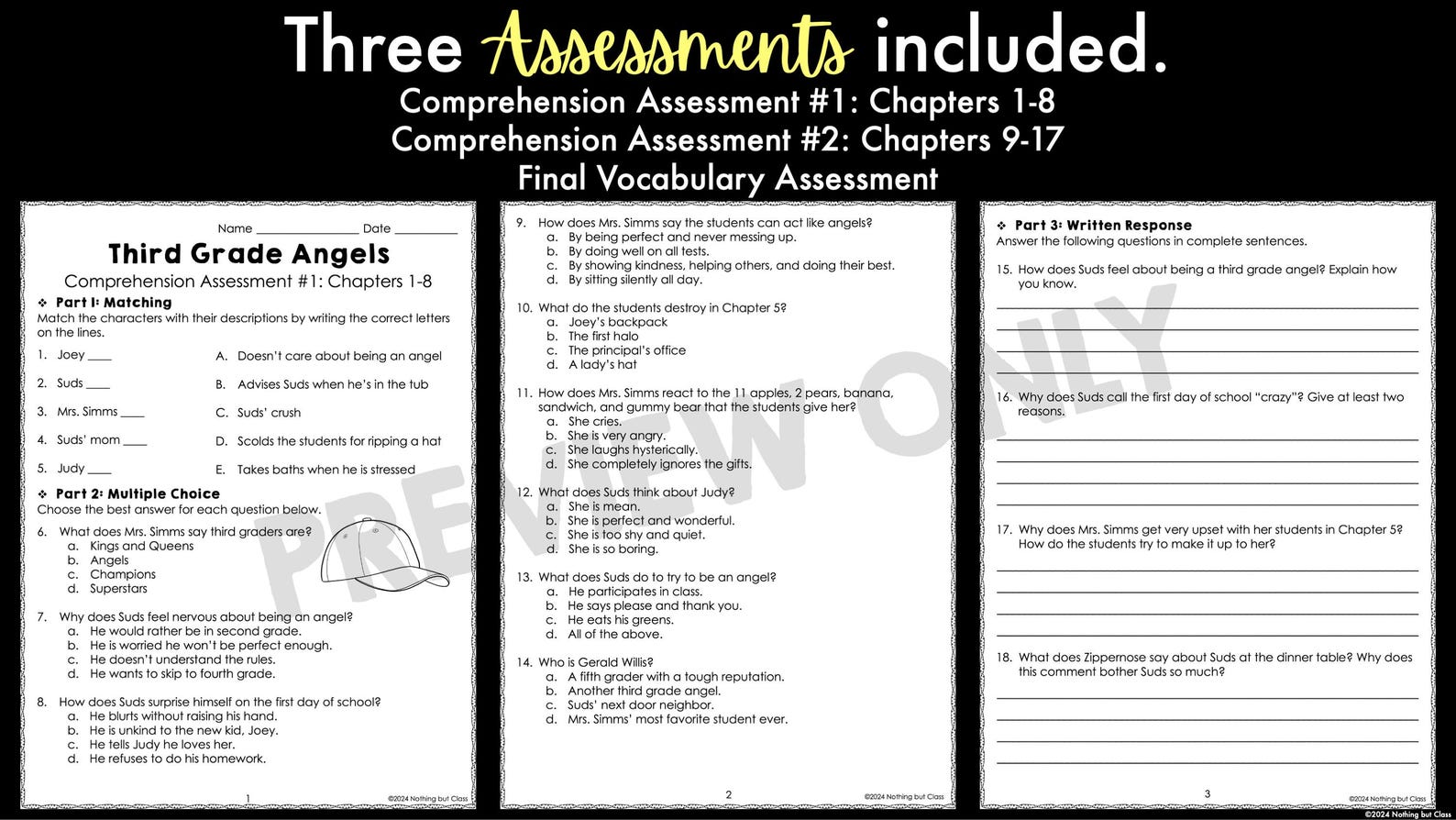 Third Grade Angels Novel Study Unit | Literature Guide | Comprehension ...