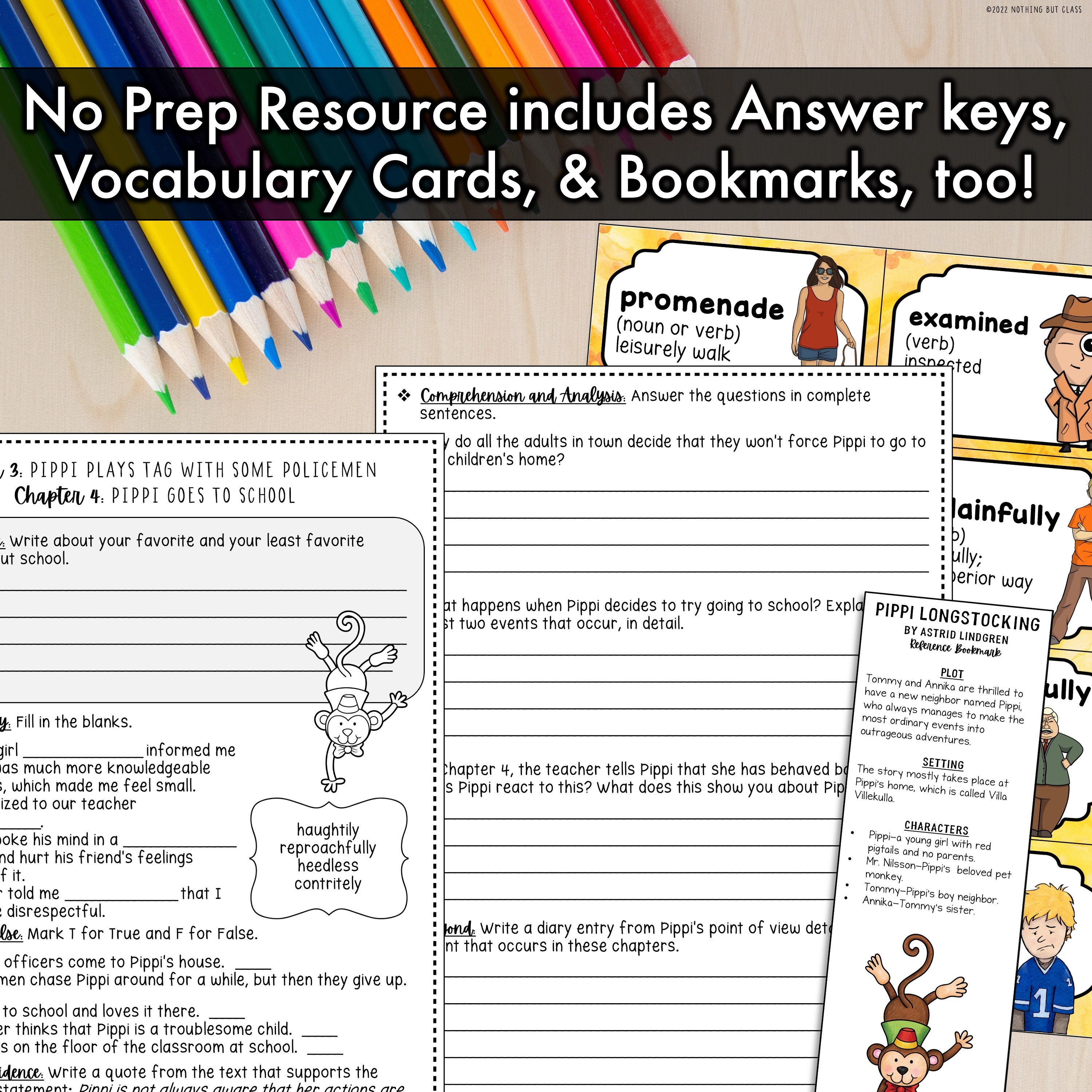 Pippi Longstocking | Comprehension and Vocabulary by Chapter | Guided ...