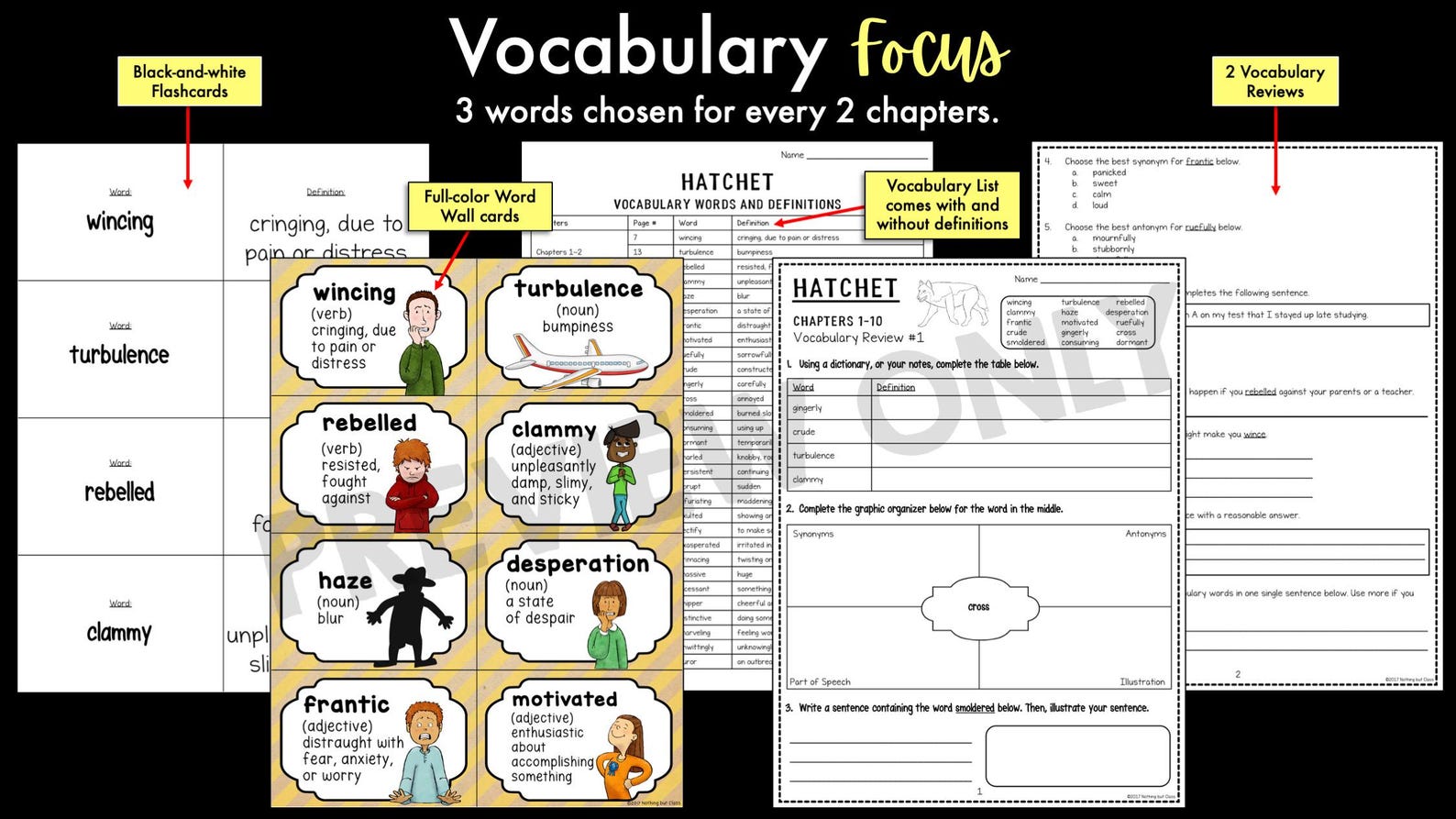 Hatchet | Comprehension and Vocabulary by Chapter | Guided Reading ...