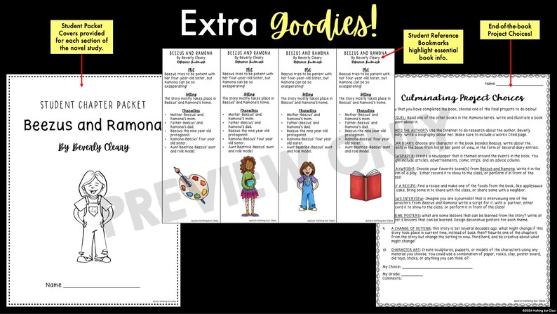 Student Chapter Packet Beezus and Ramona Novel Study Unit | Literature Guide | Comprehension ...