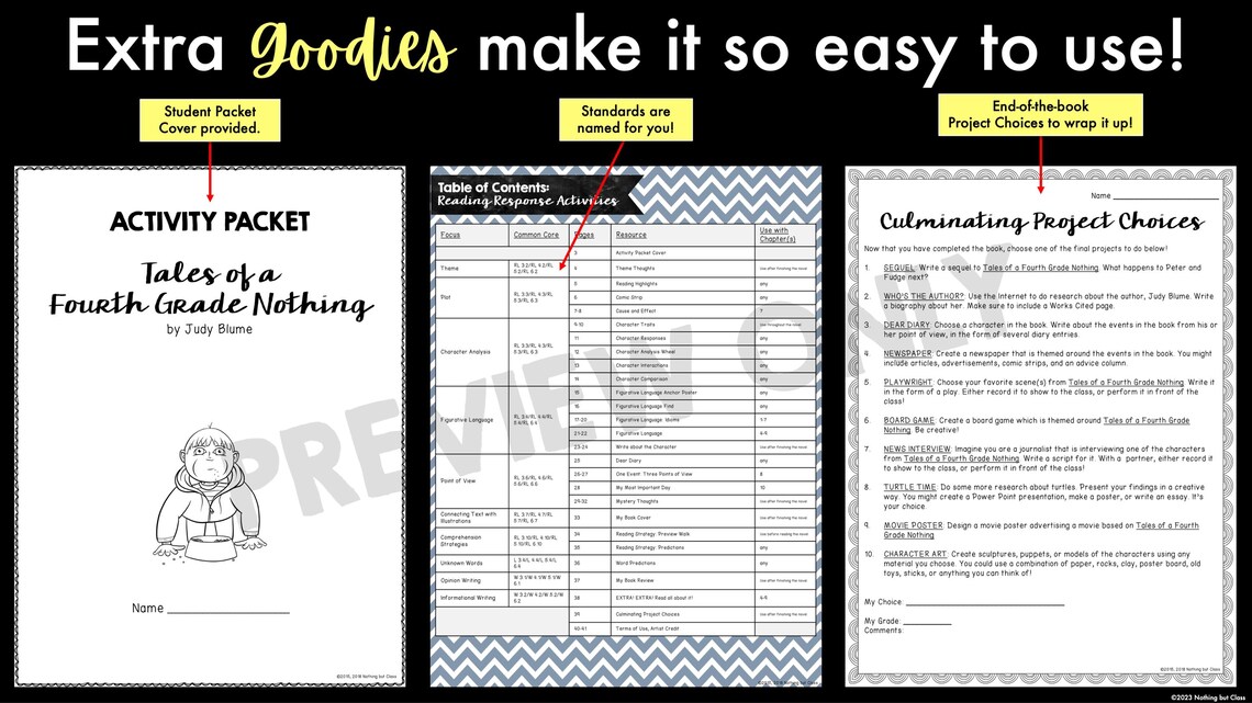 Tales of a Fourth Grade Nothing | Reading Response Activities and ...