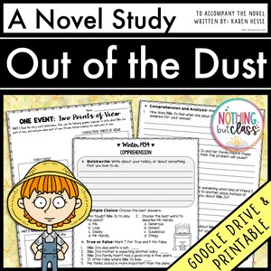 Out of the Dust Novel Study Unit | Literature Guide | Comprehension Worksheets | ELA Homeschool | Reading Activities | Book Unit