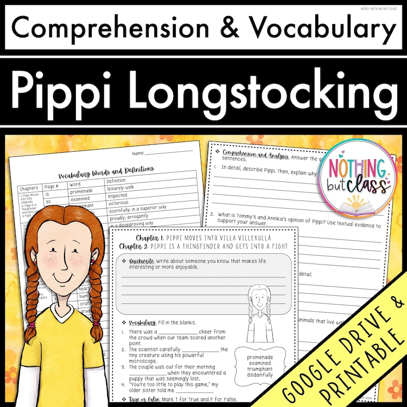 Pippi Longstocking | Comprehension and Vocabulary by Chapter | Guided ...