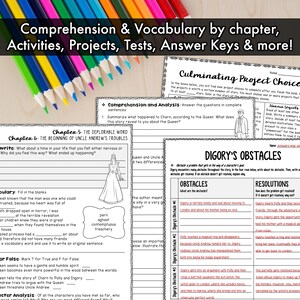 May include: A printable worksheet for a book study of "The Lion, the Witch, and the Wardrobe" by C.S. Lewis. The worksheet focuses on Digory's obstacles and resolutions in the story. The worksheet includes a table with three columns: Digory's Obstacle, Obstacles, and Resolutions.