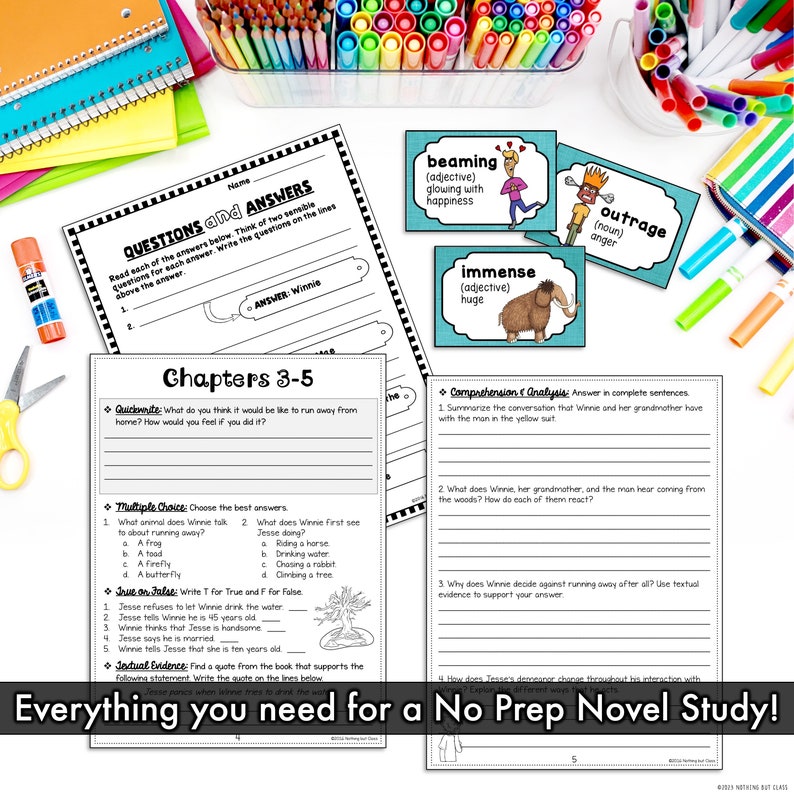 Tuck Everlasting Novel Study Unit Literature Guide Comprehension Worksheets Homeschool