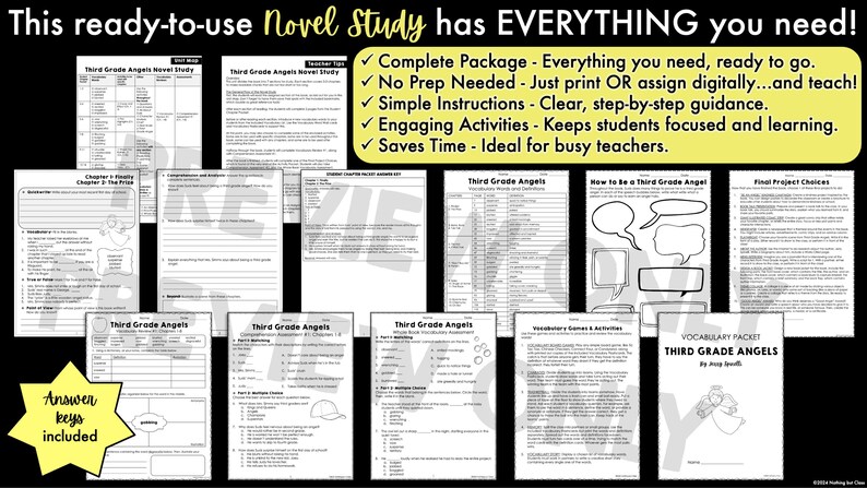 Third Grade Angels Novel Study Unit | Literature Guide | Comprehension ...