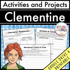 Puede incluir: Hojas de trabajo imprimibles para la novela "Clementine" de Sara Pennypacker. Las hojas de trabajo incluyen actividades para respuestas de personajes, acciones y consecuencias, y una actividad de punto de vista desde la perspectiva de Margaret. Las hojas de trabajo están diseñadas para su uso en el aula o en casa.