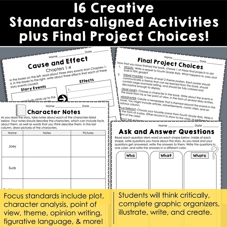 Fourth Grade Rats | Reading Response Activities and Projects | Guided ...