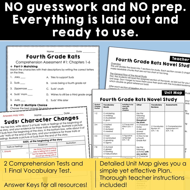 Fourth Grade Rats Novel Study Unit | Literature Guide | Comprehension ...