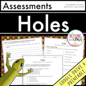 Könnte beinhalten: Ein druckbares Arbeitsblatt für den Roman "Holes" von Louis Sachar. Das Arbeitsblatt enthält Verständnisfragen, Vokabelübungen und Multiple-Choice-Fragen. Das Arbeitsblatt ist dazu gedacht, den Roman zu begleiten und den Schülern zu helfen, die Geschichte zu verstehen.