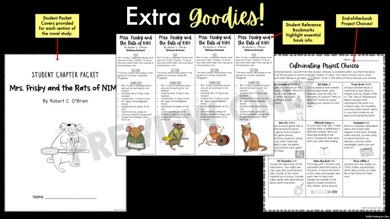 Student Chapter Packet Mrs. Frisby and the Rats of Nimh Novel Study Unit | Literature Guide ...
