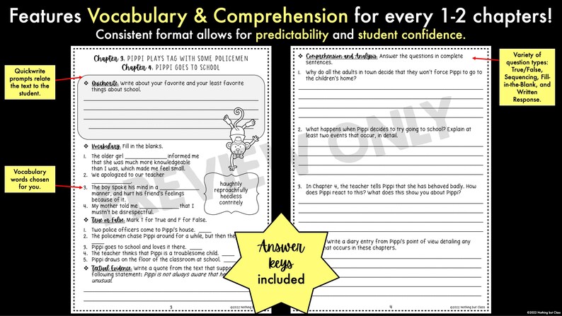 Pippi Longstocking | Comprehension and Vocabulary by Chapter | Guided ...
