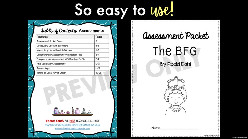 The BFG by Roald Dahl Tests | Quizzes | Assessments - Etsy